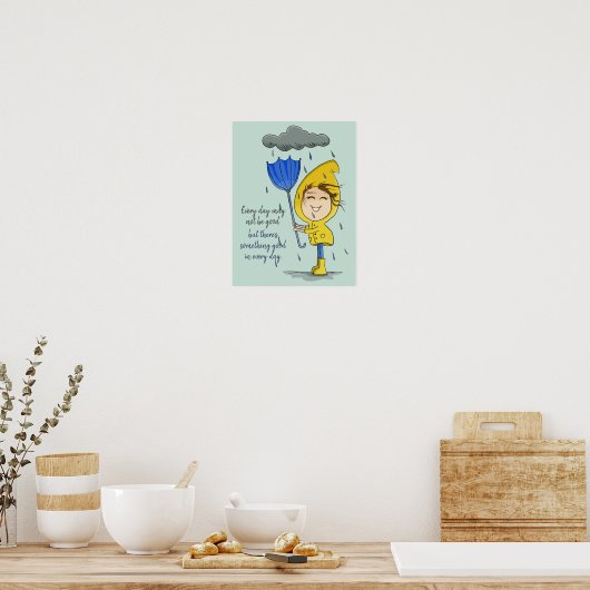Cute Girl Rainy Windy Day Grafische Aanmoediging Poster (Keuken)