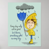 Cute Girl Rainy Windy Day Grafische Aanmoediging Poster (Voorkant)