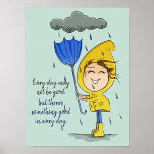 Cute Girl Rainy Windy Day Grafische Aanmoediging Poster