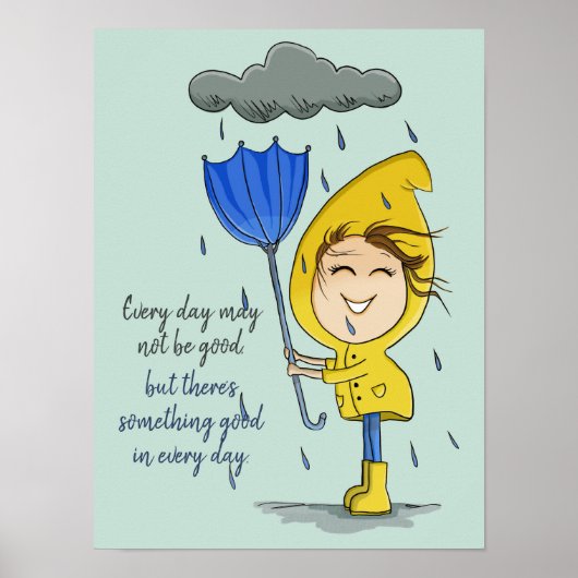 Cute Girl Rainy Windy Day Grafische Aanmoediging Poster (Voorkant)