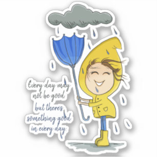 Cute Girl Rainy Windy Day Grafische Aanmoediging Sticker