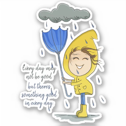 Cute Girl Rainy Windy Day Grafische Aanmoediging Sticker (Voorkant)