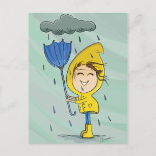Cute Girl Rainy Windy Day Graphic Briefkaart