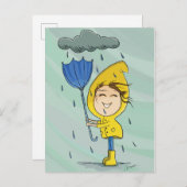 Cute Girl Rainy Windy Day Graphic Briefkaart (Voorkant / Achterkant)