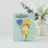 Cute Girl Rainy Windy Day Graphic Briefkaart (Staand voorkant)