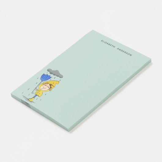 Cute Girl Rainy Windy Day Graphic Personalize Post-it® Notes (Schuin)