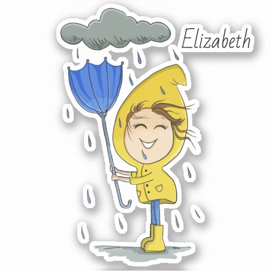 Cute Girl Rainy Windy Day Graphic Personalize Sticker (Voorkant)