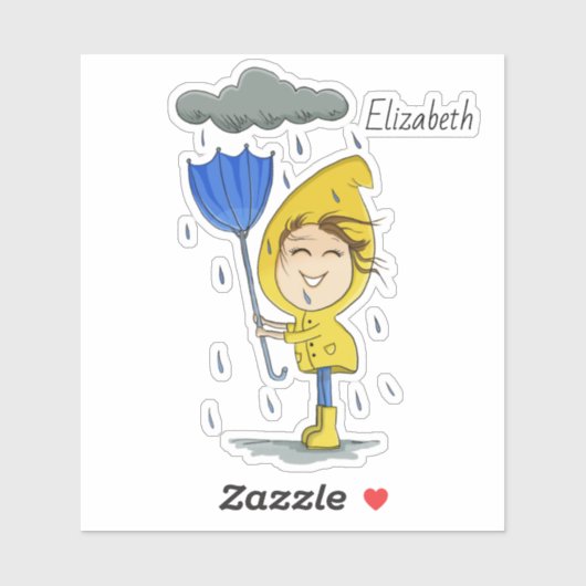 Cute Girl Rainy Windy Day Graphic Personalize Sticker (Vel)