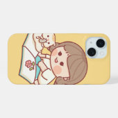 Cute Girl Reading with Cat – Pastel Aesthetic iPho iPhone 15 Case (Achterkant horizontaal)