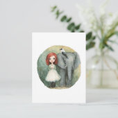 Cute Girl Red Hair With Elephant and Bird Briefkaart (Staand voorkant)