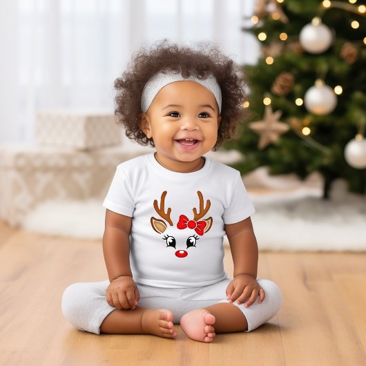 Cute Girl Reindeer Face Kinder Shirts