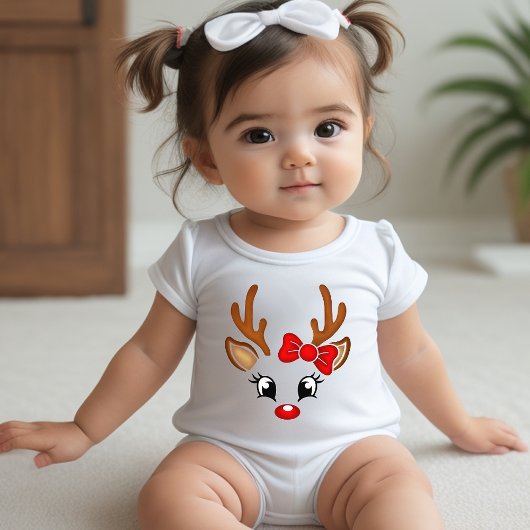 Cute Girl Reindeer Face Romper