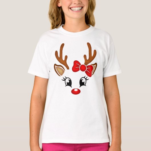 Cute Girl Reindeer Face T-shirt (Voorkant)