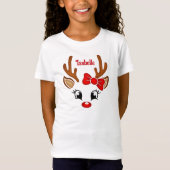 Cute Girl Reindeer Face T-Shirt (Voorkant)