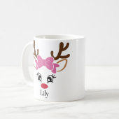 Cute Girl Reindeer Pink Bow Mok voor kerstmis (Voorkant links)