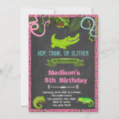 Cute girl reptile party-uitnodiging kaart (Voorkant)