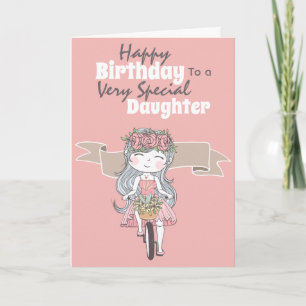 Cute girl riding bicycle daughter birthday wishes kaart
