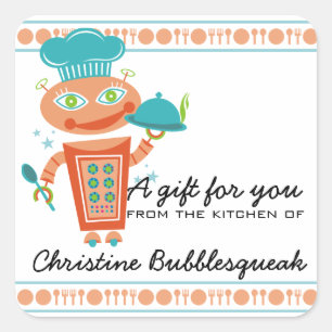Cute girl robot chef food service catering kook vierkante sticker