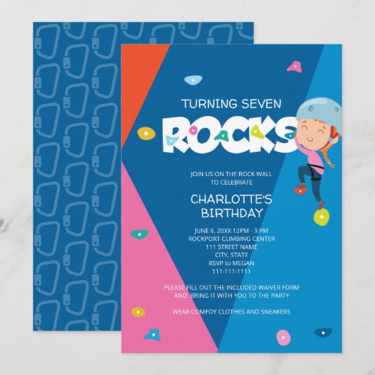 Cute Girl Rock tijdens de Birthday Invitation Kaart (Voorkant / Achterkant)