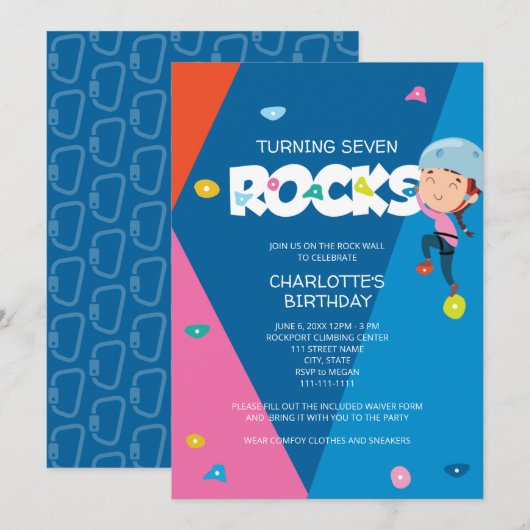 Cute Girl Rock tijdens de Birthday Invitation Kaart (Voorkant / Achterkant)