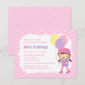 Cute Girl Roller Skating Birthday Party Kaart (Voorkant / Achterkant)