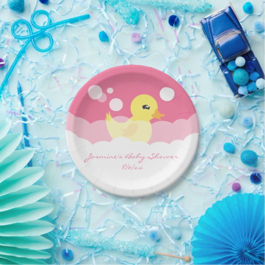 Cute Girl Rubber Ducky Baby shower Papieren Bordje (Feest)