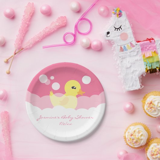 Cute Girl Rubber Ducky Baby shower Papieren Bordje (Feest)