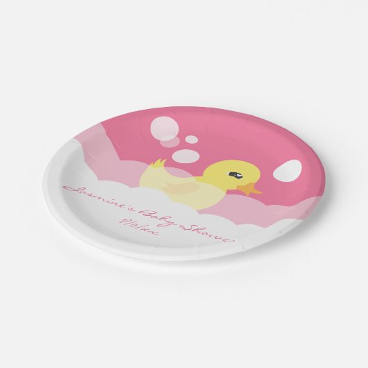 Cute Girl Rubber Ducky Baby shower Papieren Bordje (Gekanteld)