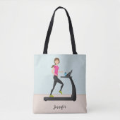 Cute Girl Running / Jogging Illustratie & Naam Tote Bag (Voorkant)