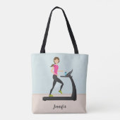 Cute Girl Running / Jogging Illustratie & Naam Tote Bag (Achterkant)