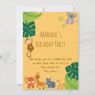 Cute Girl Safari Birthday Party Invitation Kaart