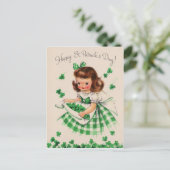 Cute Girl Shamrock St Patrick's Day Kaart (Staand voorkant)