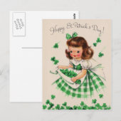 Cute Girl Shamrock St Patrick's Day Kaart (Voorkant / Achterkant)