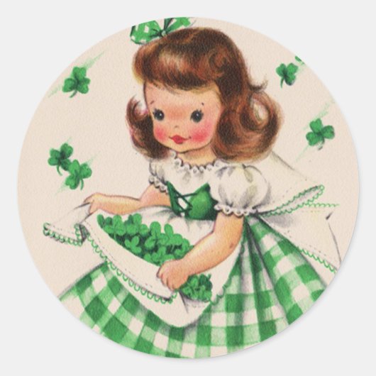  Cute Girl Shamrock St Patrick's Day Kaart Ronde Sticker (Voorkant)