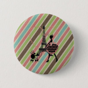 Cute  girl silhouette die Franse poedel loopt Ronde Button 5,7 Cm