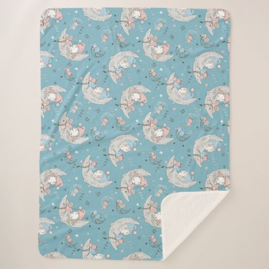 Cute Girl slaapt op de maan met een bunny Sherpa Deken (Voorkant)