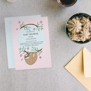 Cute Girl Slapende Sloth and Name Baby shower Kaart