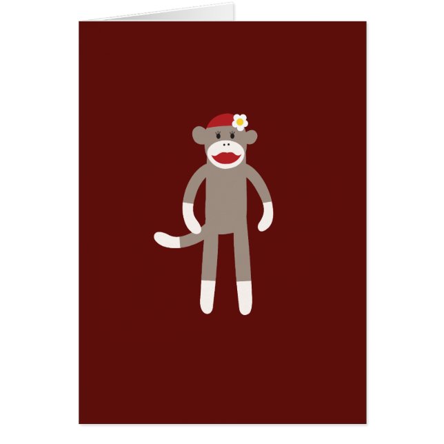 Cute Girl Sock Monkey op rood (Voorkant)