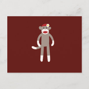 Cute Girl Sock Monkey op rood Briefkaart