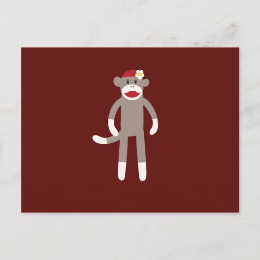 Cute Girl Sock Monkey op rood Briefkaart (Voorkant)
