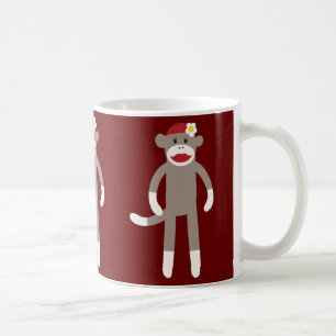Cute Girl Sock Monkey op rood Koffiemok
