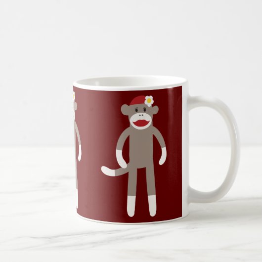 Cute Girl Sock Monkey op rood Koffiemok (Rechts)