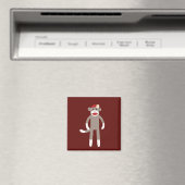 Cute Girl Sock Monkey op rood Magneet (Insitu (Vaatwasser))