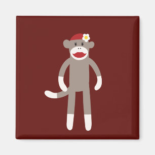 Cute Girl Sock Monkey op rood Magneet