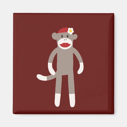 Cute Girl Sock Monkey op rood Magneet (Voorkant)