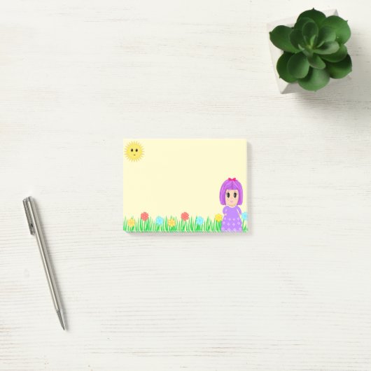 Cute Girl, Sun, Flowers & Grass Post-it® Notes (Kantoor)