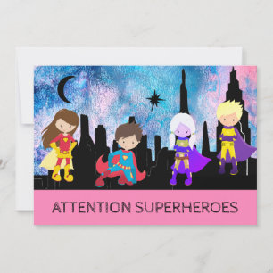 *~* Cute Girl SUPERHEROS Kids Birthday Party Kaart