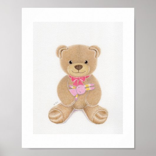 Cute Girl Teddy Bear Nursery Art Print (Voorkant)