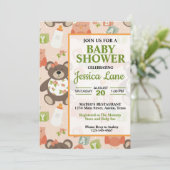 Cute Girl Teddy Beer Babyshower Uitnodiging (Staand voorkant)