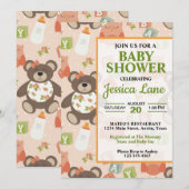 Cute Girl Teddy Beer Babyshower Uitnodiging (Voorkant / Achterkant)